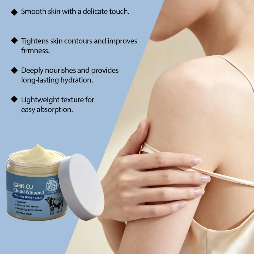 GHK-CU Cloud Whipped Tallow Honey Face Body Balm Hydration Intensive Skin Renewal Gentle Nourish Grass-Fed Beef Tallow Cream