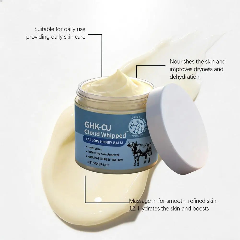 GHK-CU Cloud Whipped Tallow Honey Face Body Balm Hydration Intensive Skin Renewal Gentle Nourish Grass-Fed Beef Tallow Cream